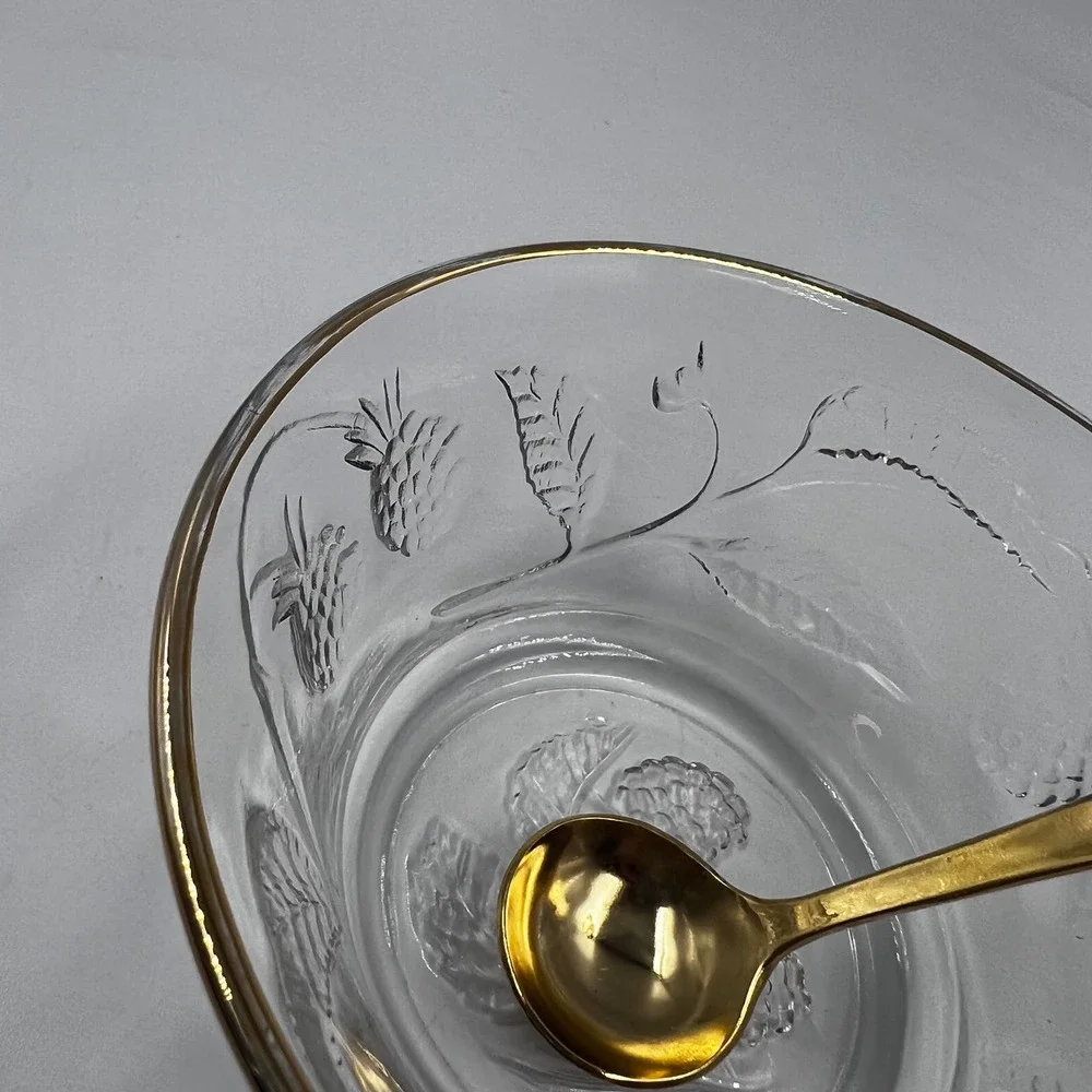 Vintage Arcopol France Sugar Dish Etched Raspberries Berry Jelly Bowl Gold‎ Tone